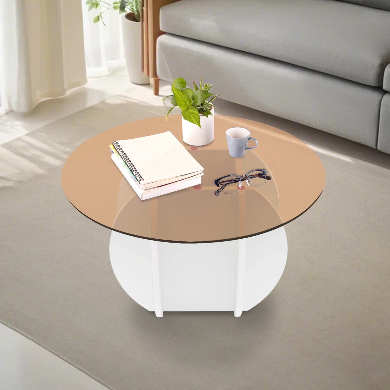 Modern Round Coffee Table 27.6 - Book Weight Glass บทวิจารณ์และราคา