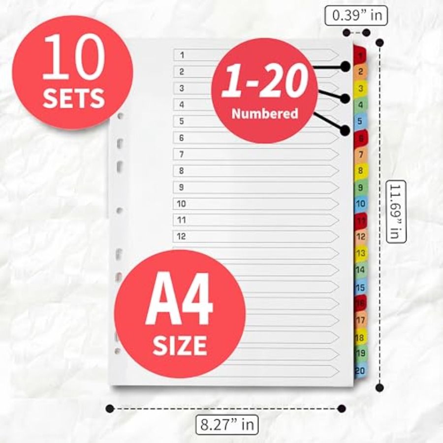 Binder Dividers with Tabs -20  - Tab Divider A4 บทวิจารณ์และราคา